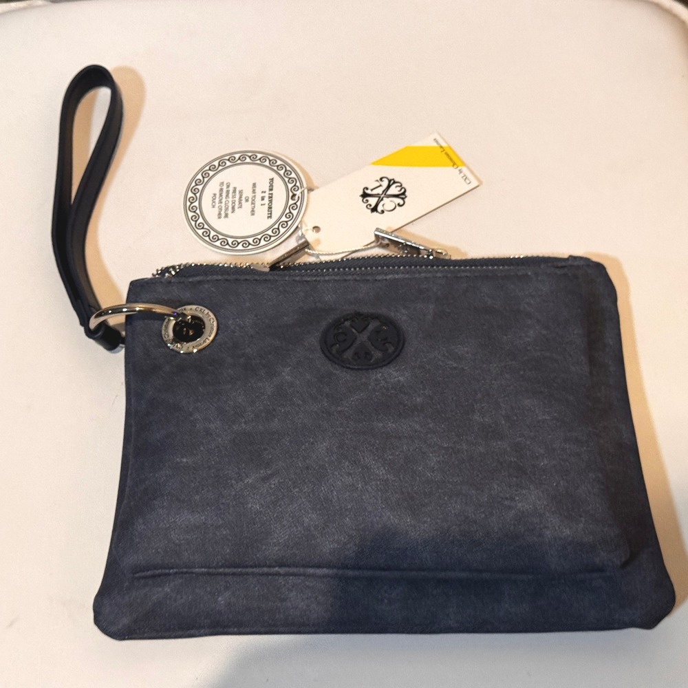 CXL by Christian Lacroix Wristlet Pouch Indigo Denim Blue 2-in-1 Vegan Leather